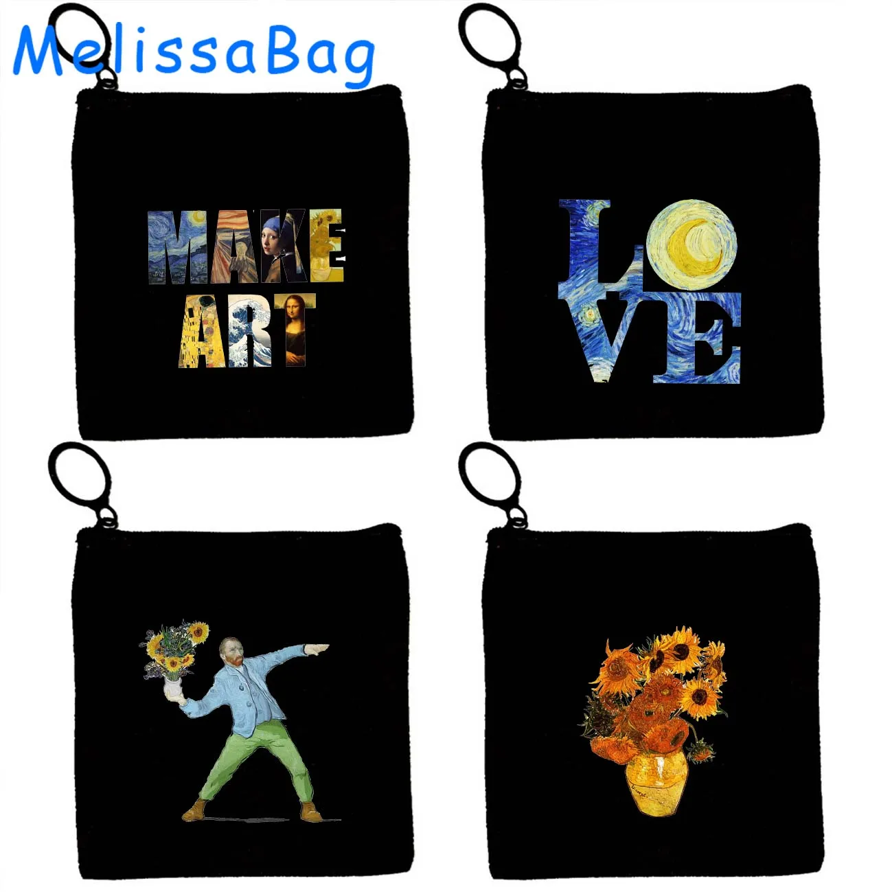 

Cute Van Gogh Painting Aesthetics Vincent Sunflower Starry Night Canvas Storage Bag Card Coin Purse Key Case Bag Zipper Pouch