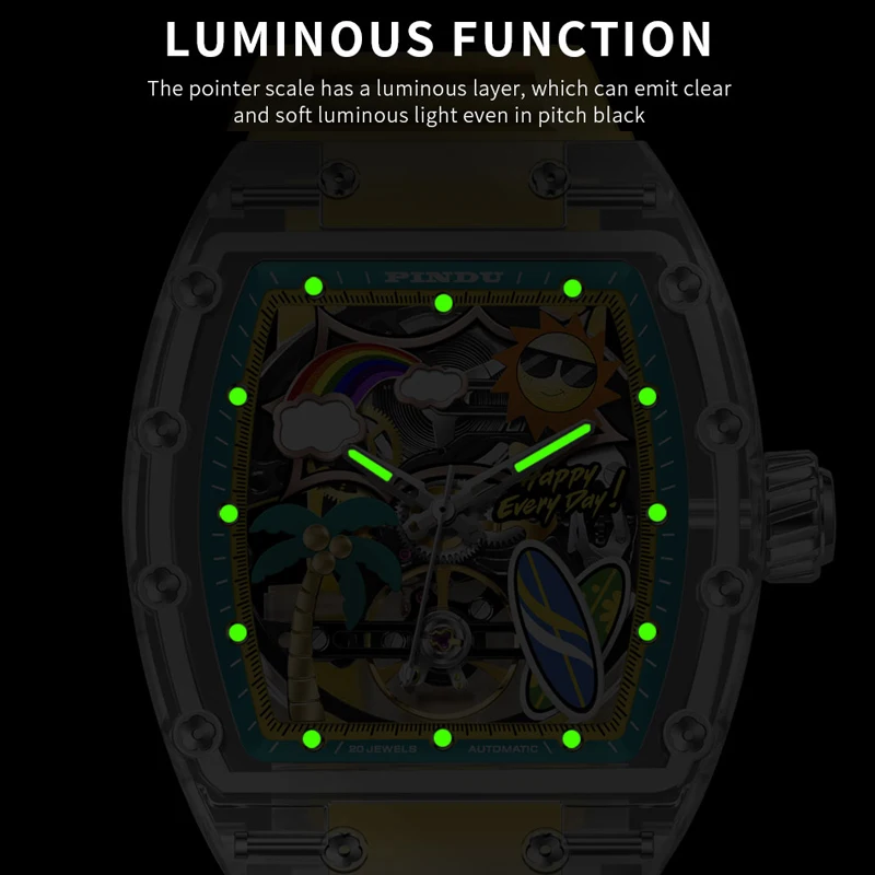 PINDU Design Beach Series Men Mechanical Watch Luxury Brand Sapphire Glass Stainless Steel Waterproof Wine Bucket AutomaticWatch
