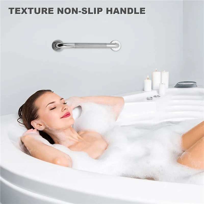 F-F 12-Inch Non-Slip Shower Grab Bar Chrome-Plated Stainless Steel Bathroom Grab Bar With Textured Handle