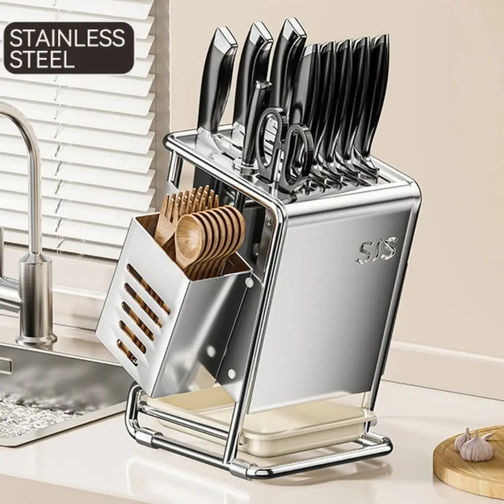 

Держатель для резака из нержавеющей стали, сливной лоток, многофункциональная стойка для хранения инструментов, противоскользящее ведро для палочек для еды большой емкости, домашнее хозяйство