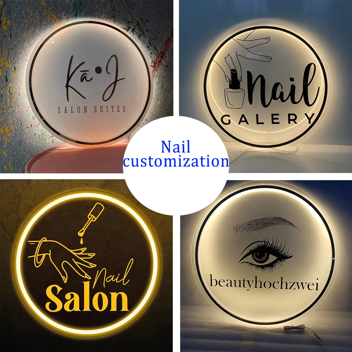 

Custom 3D Metal Pattern Letter Sign Board, Manicure Shop Led Glass Digital Birthday Gift, Outdoor Party Custom LED Lighting Logo