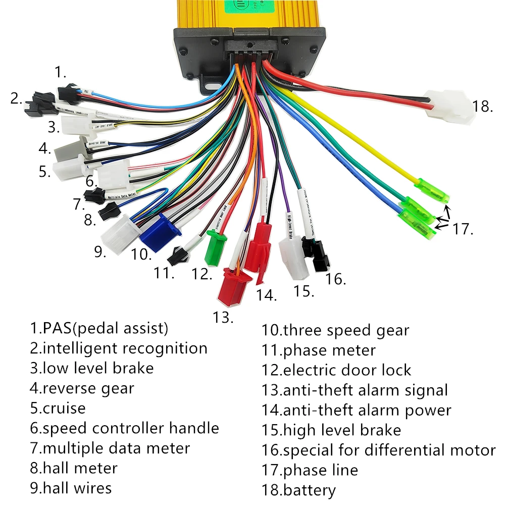 36V 48V 60V 72V 350W 500W 600W Electric Bike Bicycle Scooter Brushless Controller Sine Wave 20A 22A 25A