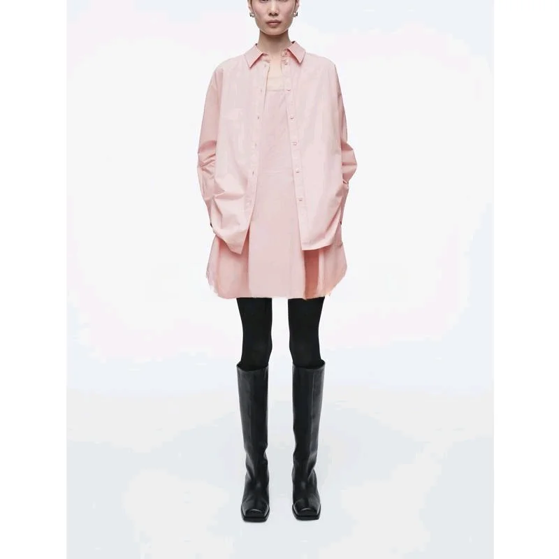 Nova Chegada de Primavera Vestido Csa Casual de Manga Longa para Mulheres Estilo Camadas Silhueta A-Line Gola  Fibra d...