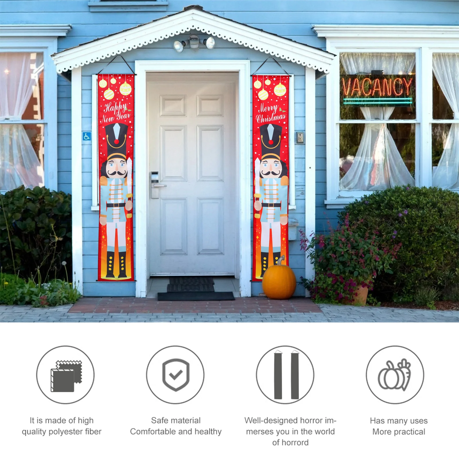 

1 Pair Christmas Door Curtain Decoration Door Banner Porch Hanging Sign Decorative Couplet Xmas Party Ornament For Home Outdoor