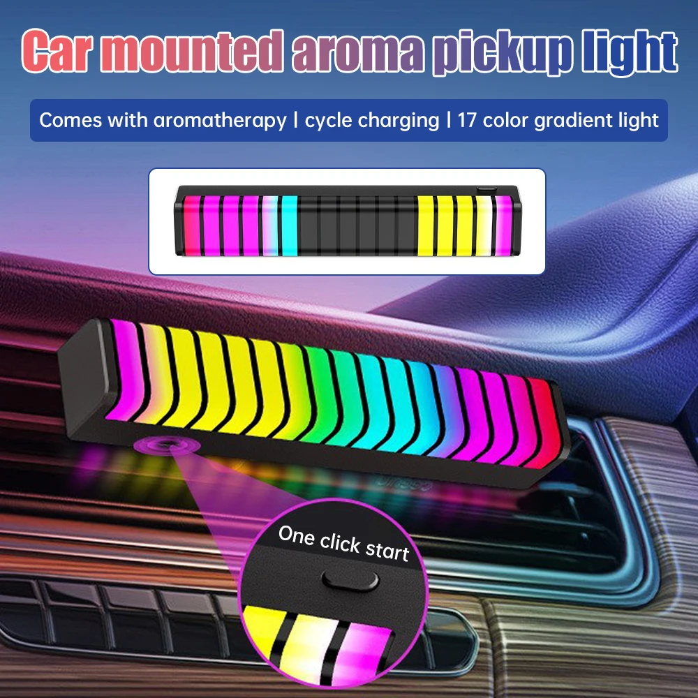 

Car Music Rhythm Lamp Air Freshener RGB LED Strip Sound Control Rhythm Pickup Lamp 17 Colors Rechargeable Car Atmosphere Light