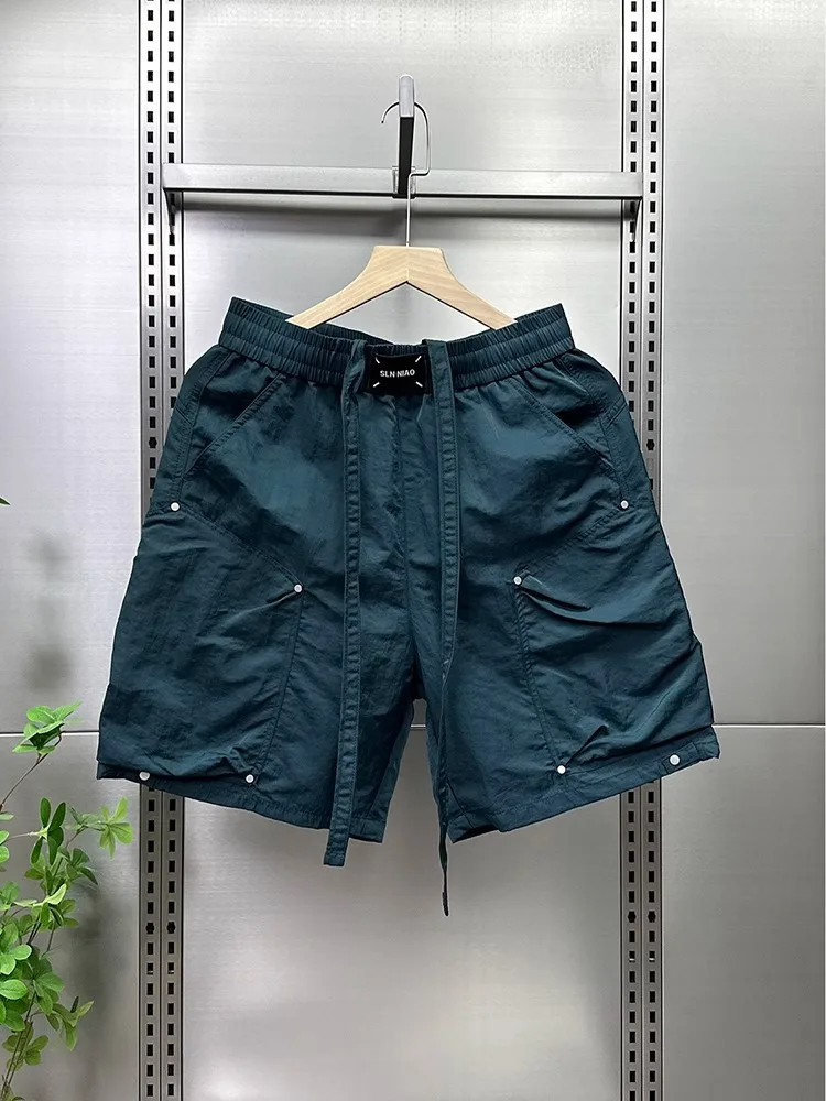 

Qui Dry Casual Pants Men's Summer Spor Loose Fit Rivet Beachwear Five-Quarter Length Faionable Sun Protection Clothing