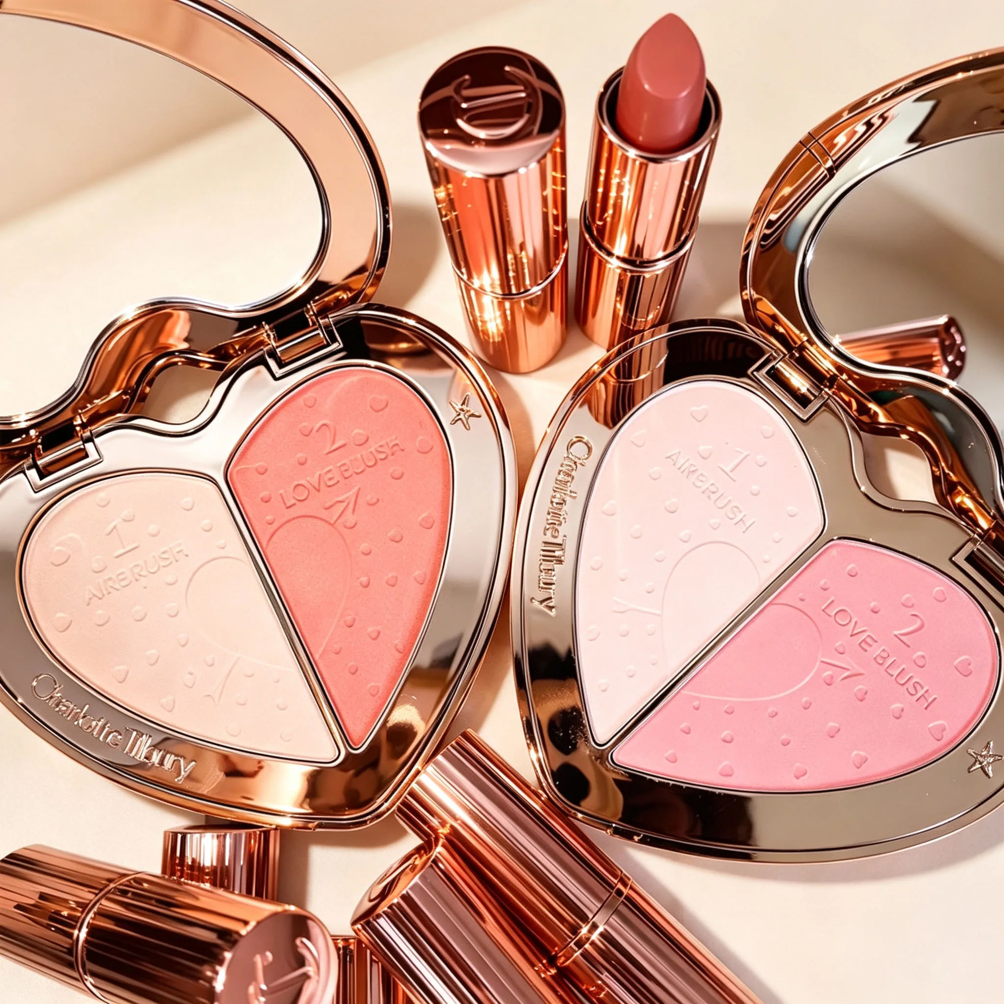 CT Liquid Powder Blusher Air Cushion Pen Liquid Rouge and Two-color Heart Blush&Small Gold Tube Lipstick Lasting Beauty Makeup