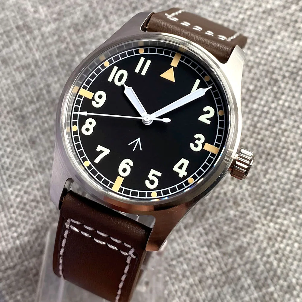 

Ретро пилот 39 мм Tandorio черный циферблат сапфировое стекло Япония NH35A PT5000 автоматические мужские наручные часы