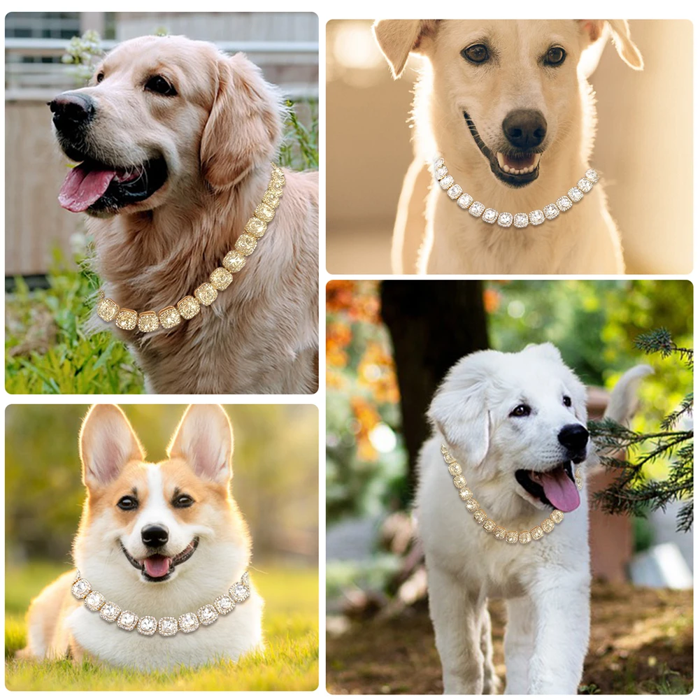 Dog Collar Chain Diamond Cuban Collar Necklace For Small Medium Large Dogs 13MM Tennis Chain Pet Items Accessories Jewelry