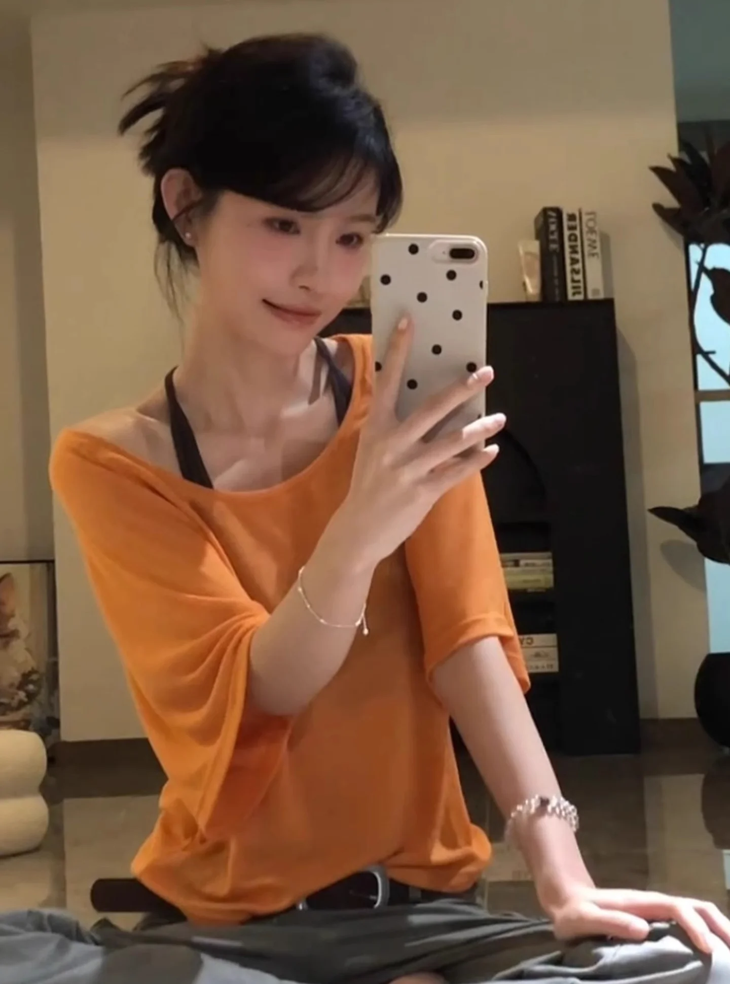 

Уникальная свободная женская футболка ort Sve оранжевого цвета Dopane Sle, лето 2023, Новое поступление, вязаный топ Ele Commute Faion