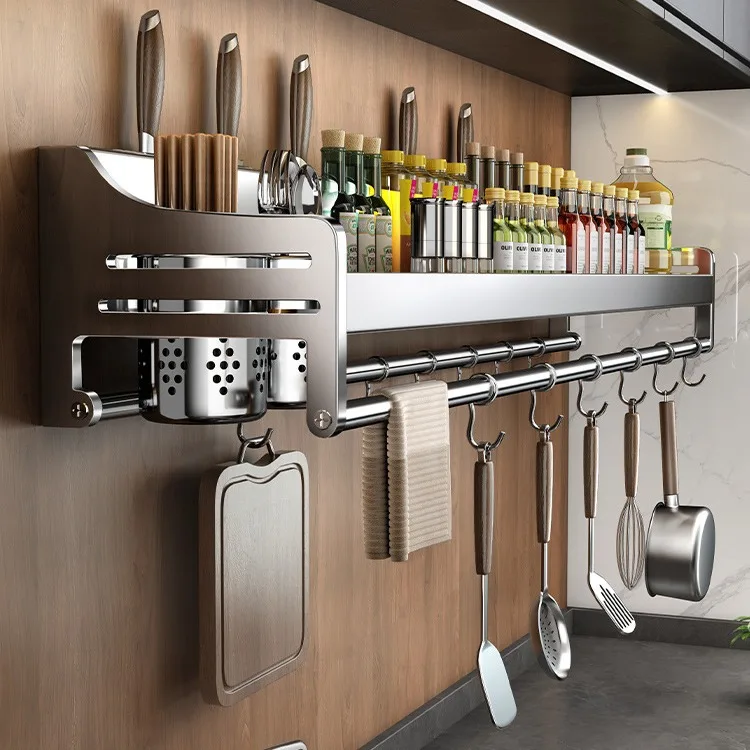 

Suitable for Kitchen rack No punching Stainless steel household wall-mounted seasoning Chopsticks Knife holder Supplies Daquan s