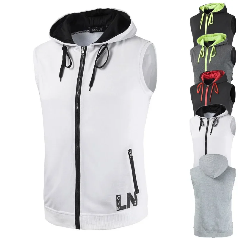 Summer Men's Hooded Sleeveless Vest Sports Vest Large Training Top Zipper Shirt Designer Personalized Running Basketball Shirt