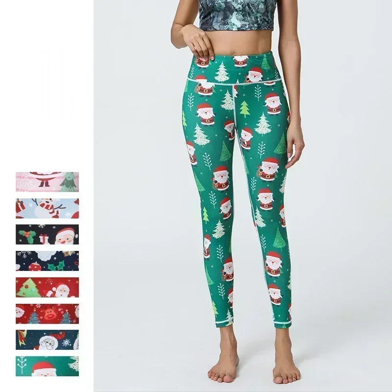 

New Christmas Santa Claus Printed Slim Fit Leggings for Women Thin High Stretch Fitness Gym Pant 8Z