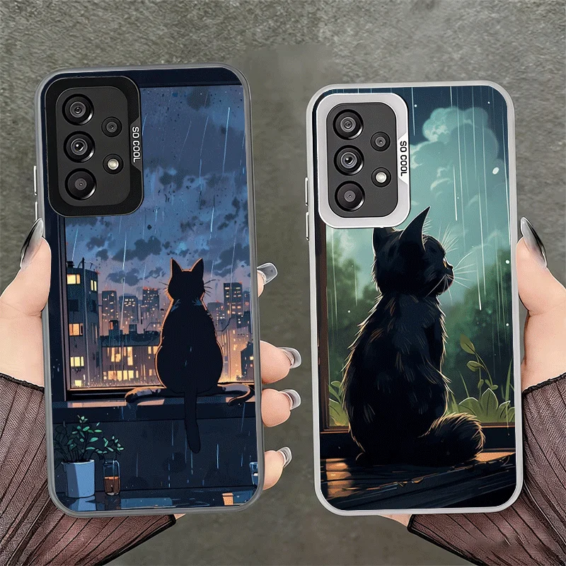 Healing Sense Cat Rain Soft Phone Case for Samsung A17 A16 A15 A14 A13 A57 A56 A55 A54 A53 A37 A36 A35 A34 A33 A26 A25 A24 A23 A