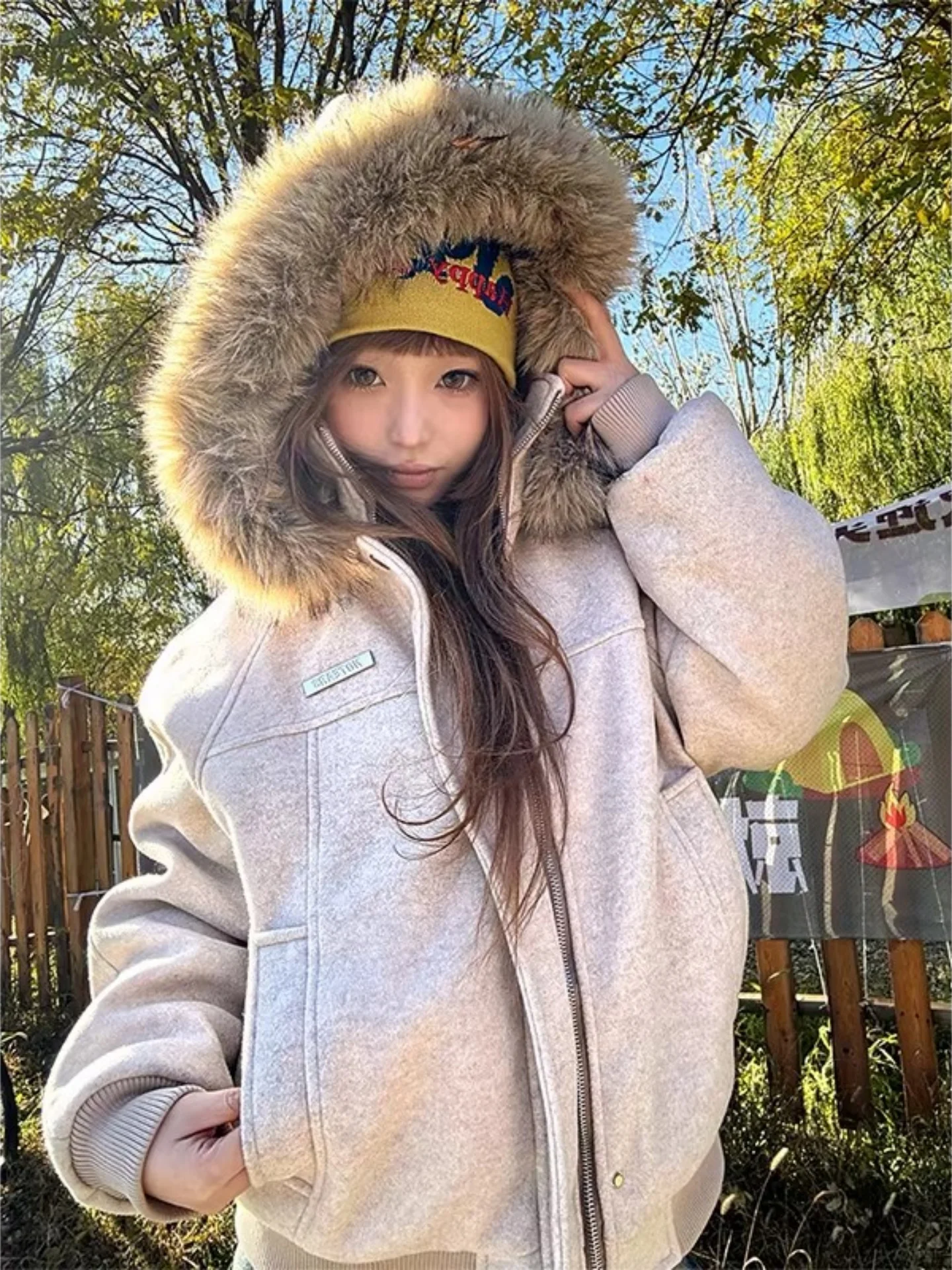 

American Sle ort Hooded Cotton Jaet Men's Winter Thi Warm Woolen Coat Couple's Trendy Cotton Outerwear Coat