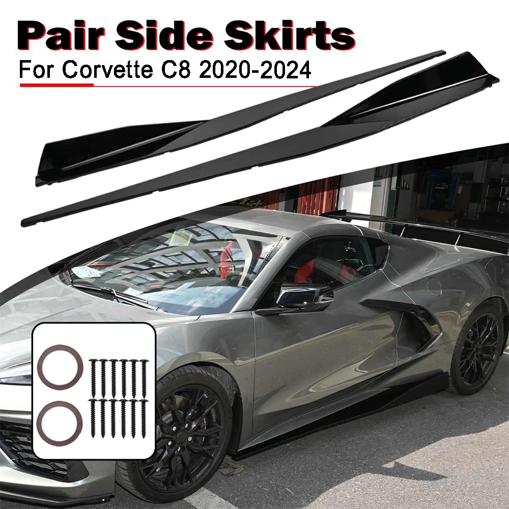 C8 Side Skirts Extension Panel Lip For Chevrolet Corvette 2020-2024 Glossy Black 5VM Style Auto Body Kit Car Exterior Parts HOT