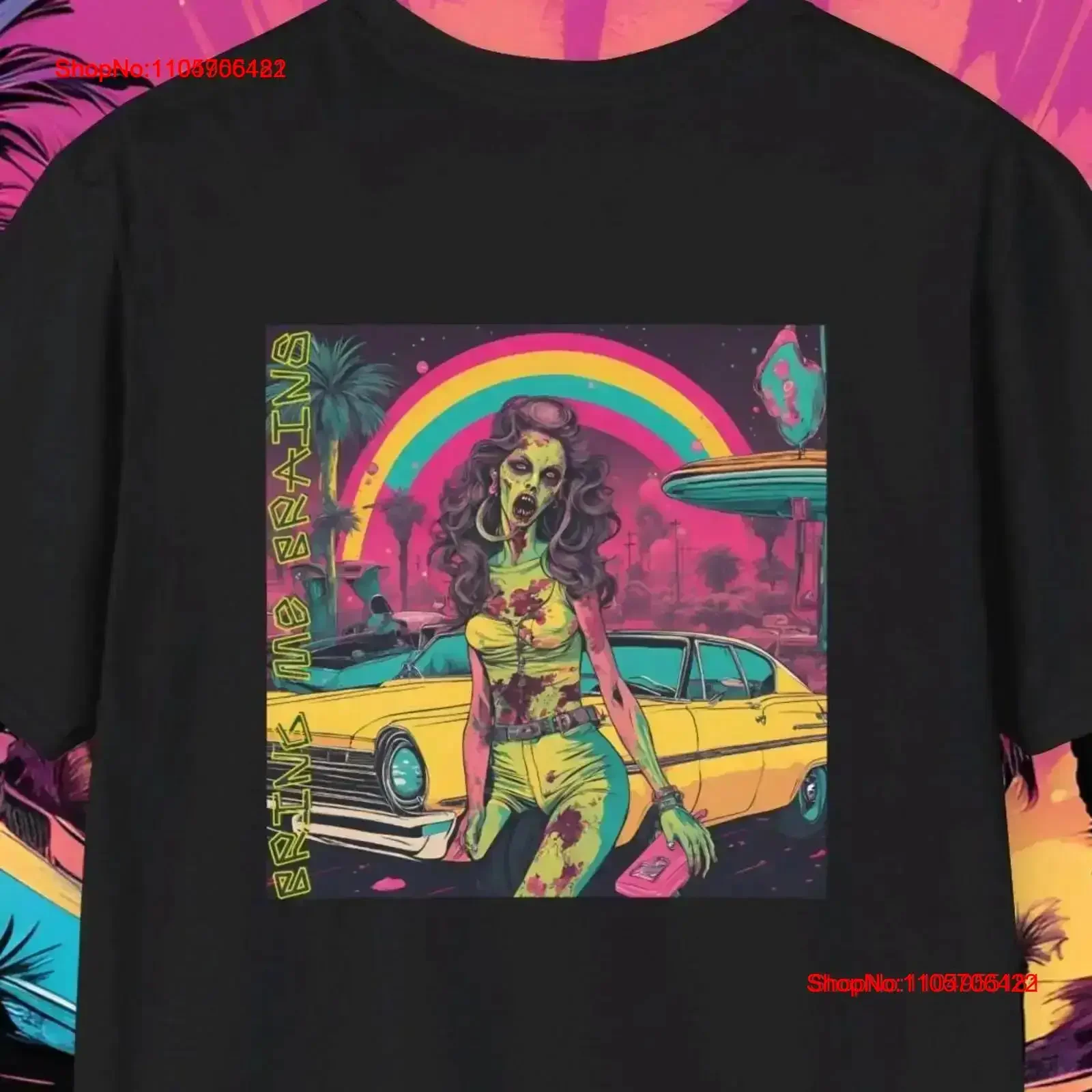 Zombie Ghost Hunting Alien Mutant Bring Me Brains Men's Softstyle T Shirt Classic Car Rainbow Retro Sci fi Yellow Pink vintage