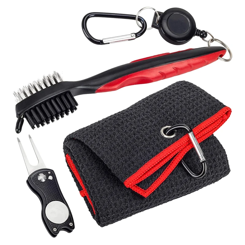 

Golf Towel Microfiber Pattern Golf Towel Club Groove Cleaner Brush Foldable Divot Repair Tool With Magnetic Ball Marker