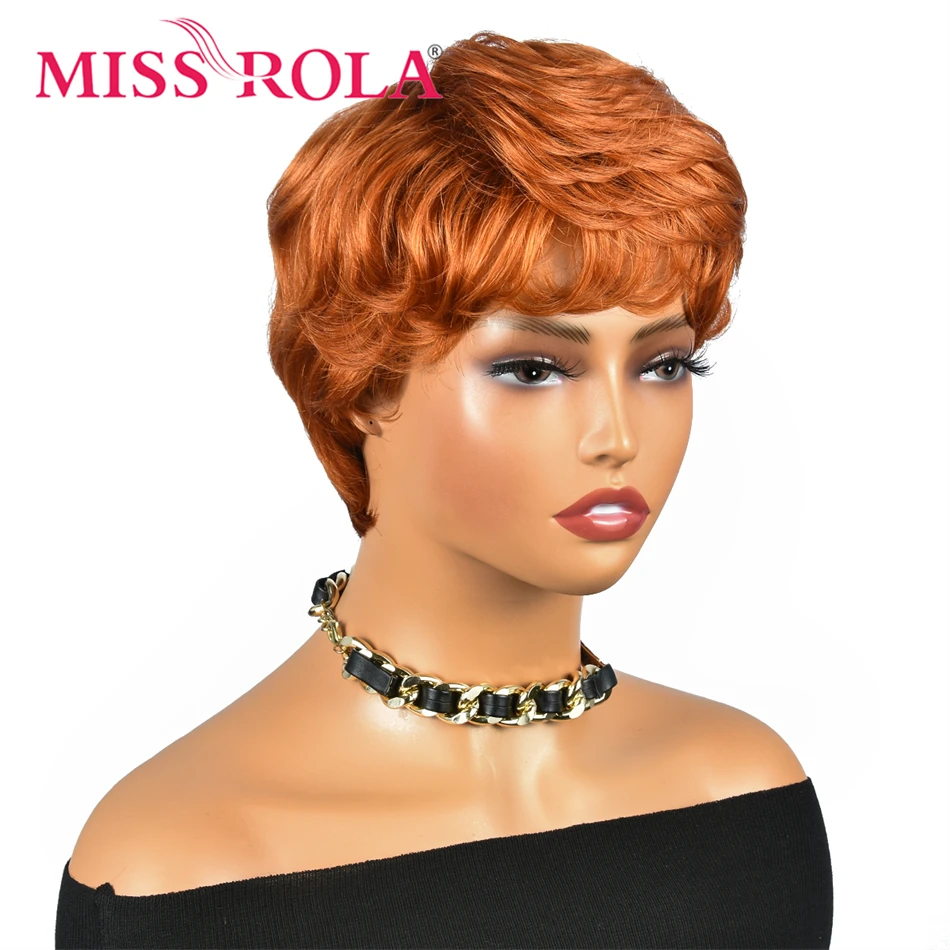 Miss Rola-peruca curta brasileira Pixie corte, perucas de cabelo humano, cabelo laranja, máquina inteira feita, Remy, elegante, Densidade 180%, 10A