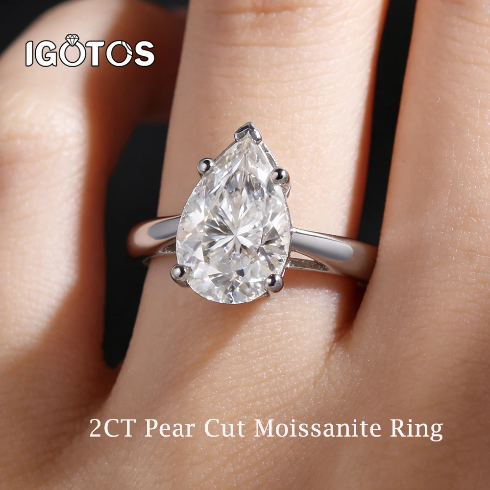 

IGOTOS 7*10mm 2ct Pear Cut Moissanite Ring Certified S925 Sterling Silver Water Drop Engagement Wedding Diamond Rings Jewelry