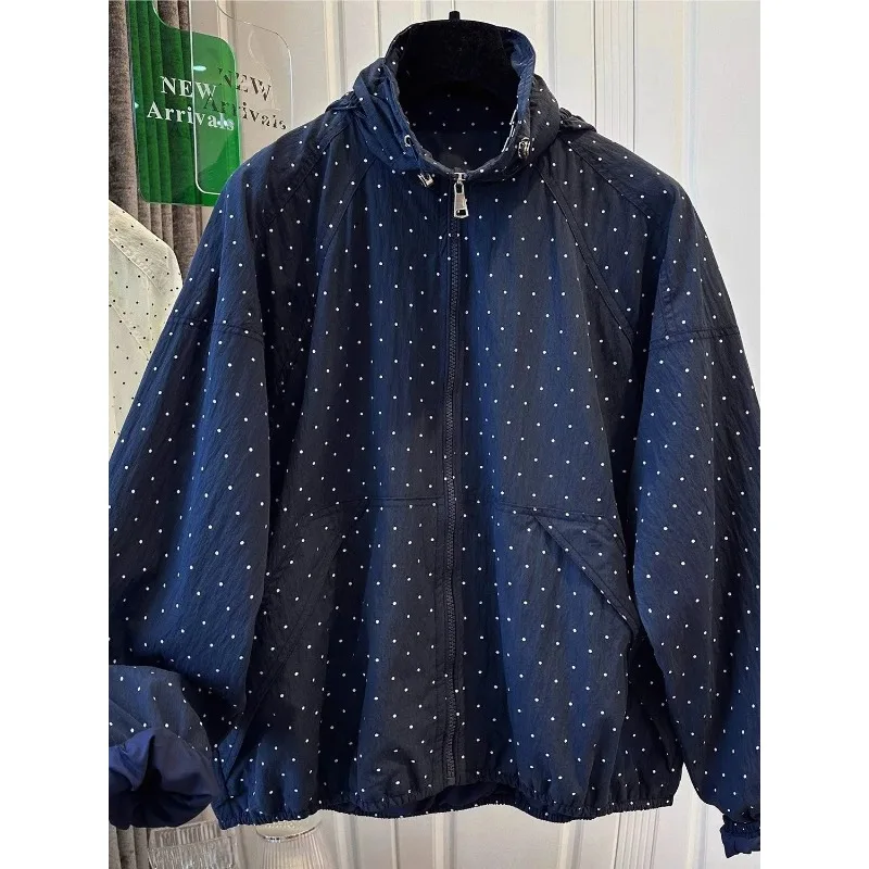 Polka Dot Hooded Jaet Women's Loose Casual ort Outerwear Spring Autumn New Sle Korean Version Windproof Young-looking