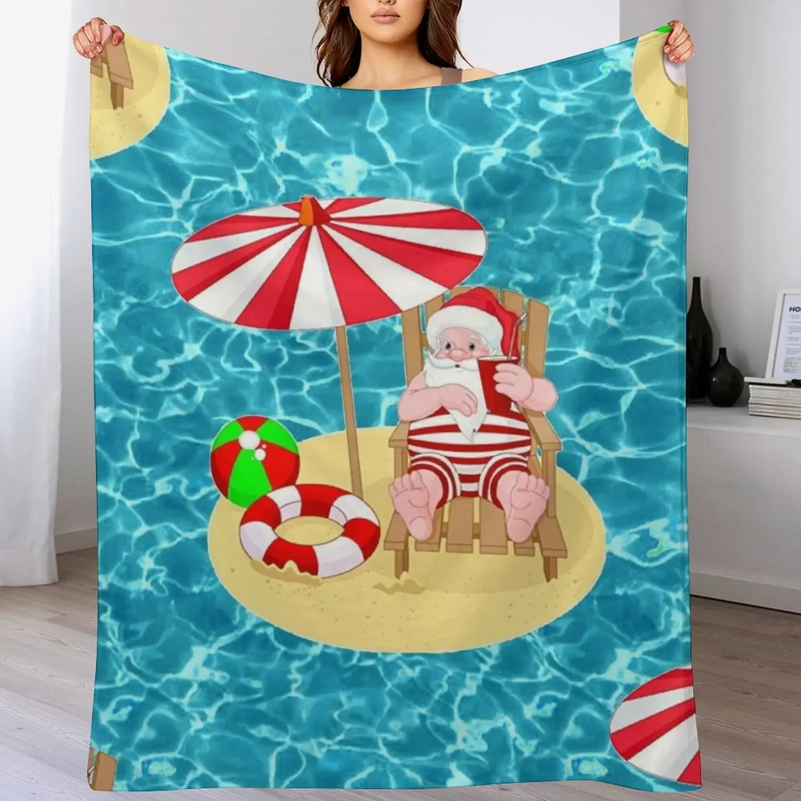 

xmas beach santa claus Throw Blanket Flannel Fabric Cute Flannels Beach Blankets