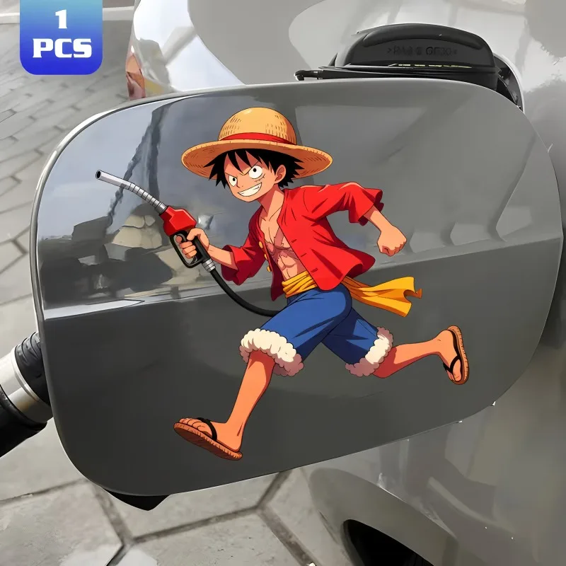 

Fashion Monkey D. Luffy Anime Car Fueling Reminder Decorative Stickers Cartoon Boys Car Oil Cap Waterproof Sticker Decal Toys
