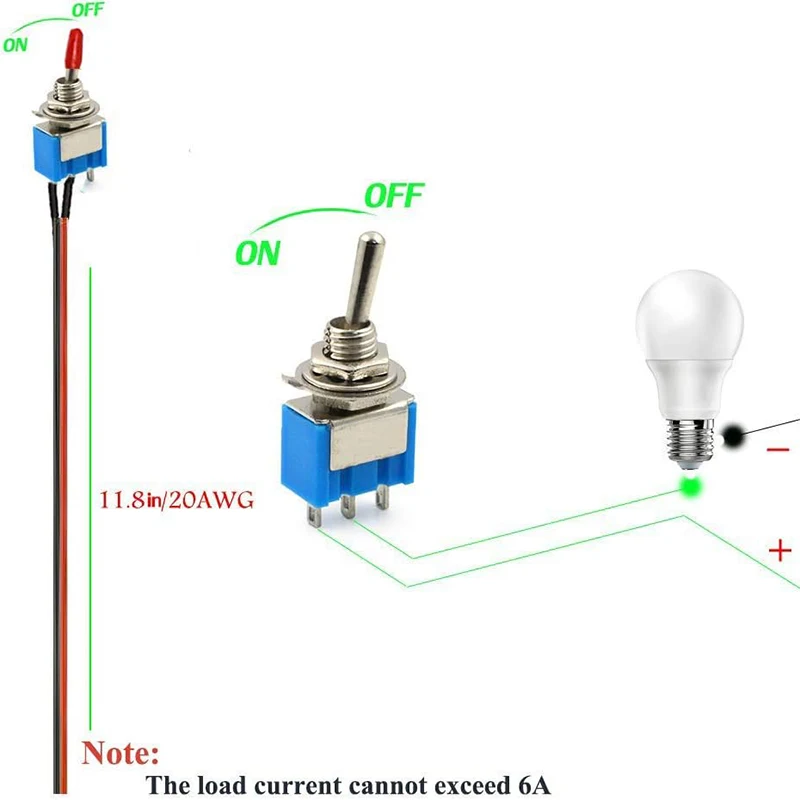 10 قطعة مفاتيح تبديل صغيرة تشغيل/إيقاف SPST مع مفتاح أسلاك ملحوم مسبقًا لشاحنة سيارة آلة اختبار الإضاءة في حالات الطوارئ الصناعية