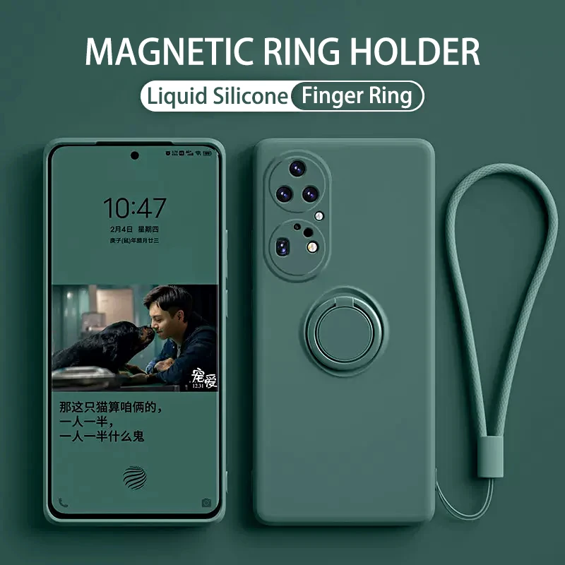 Ring Holder Magnetic Case For Huawei P50 P20 P30 Pro P40 Lite Mate 20 30 Honor X10 20 30 50 Pro Soft Liquid Silicone Stand Cover