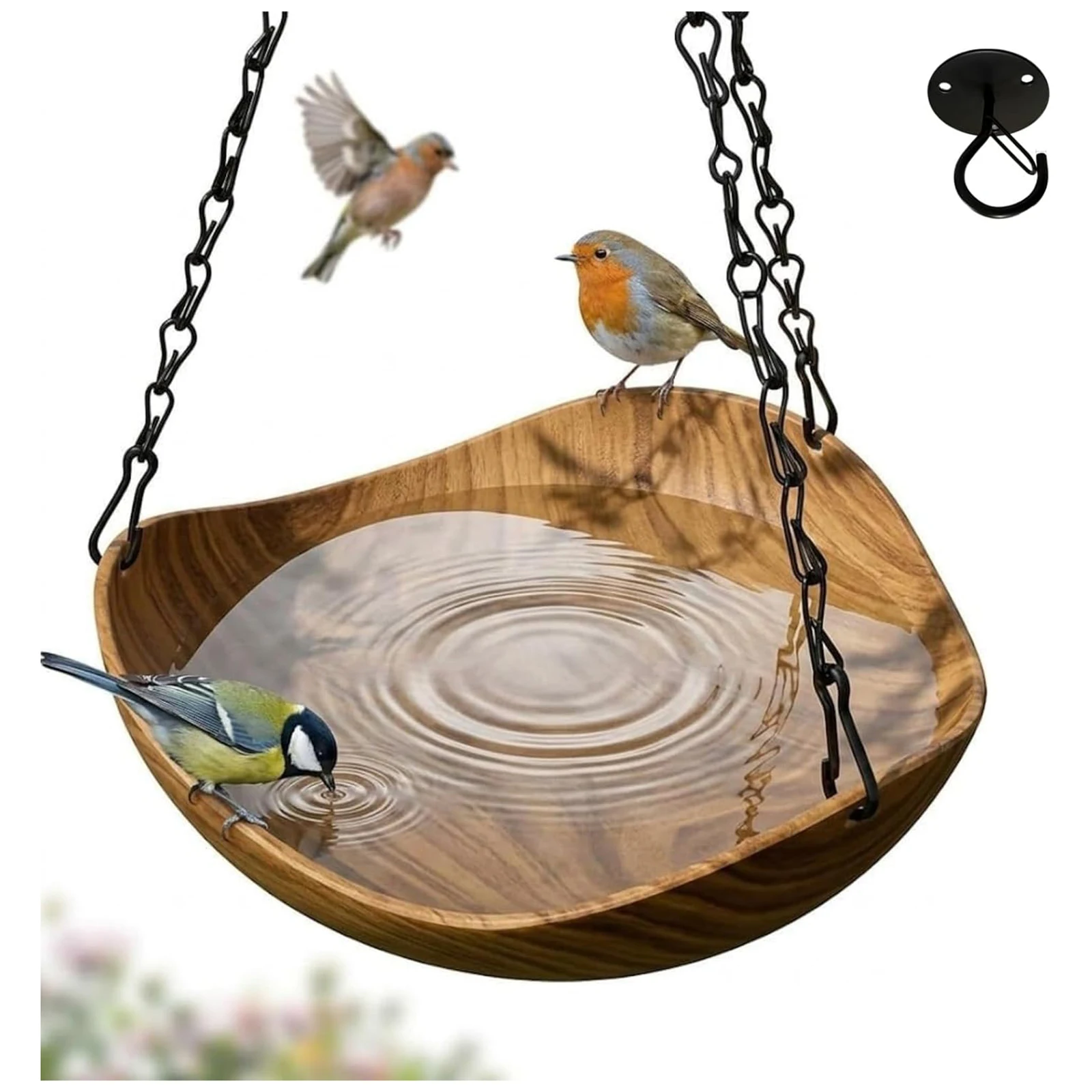 Hanging Bird Bath with Metal Chain & Hook Bird Bath Bowl Decorative Birdbath Bird Water Feeder for Outdoor Garden Decoration