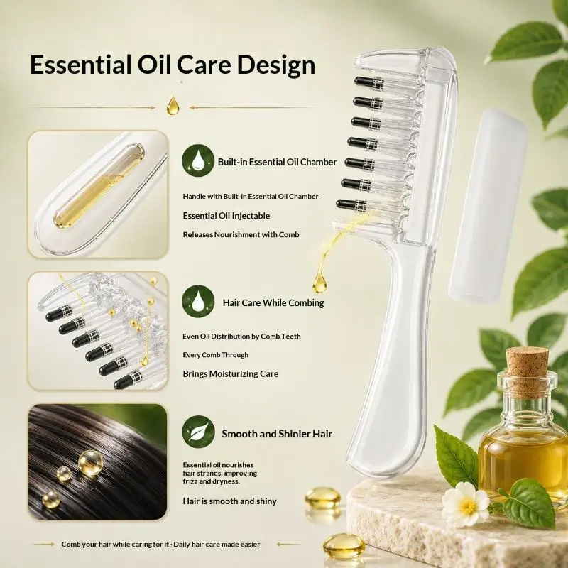 Portable Transparent Hair Root Comb Liquid Guide Applicator Scalp Massage Comb Hair Oil Serum Brush Anti-Leak Hair Care Tool