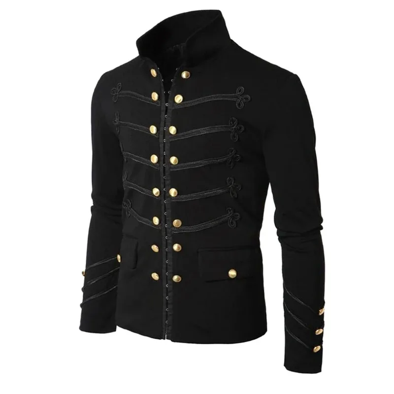 

Steampunk Men Gothic Clothing Military Jackets Medieval Vintage Jacket Stand Collar Rock Frock Coat Men's Retro Punk Coat