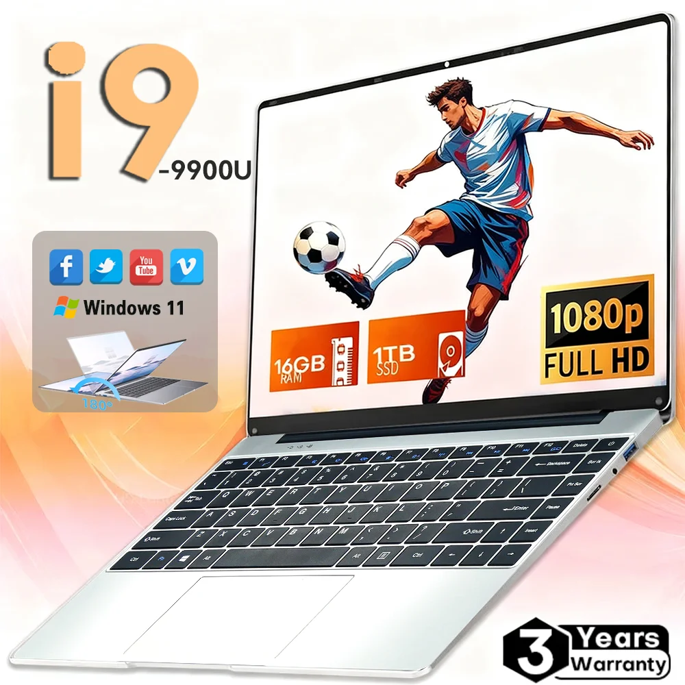 

NEW Core i9-9900U laptop 16GB RAM 1/2TB SSD Portable laptops 14.1-inch Windows 11 Por Notebook computer Office Gaming