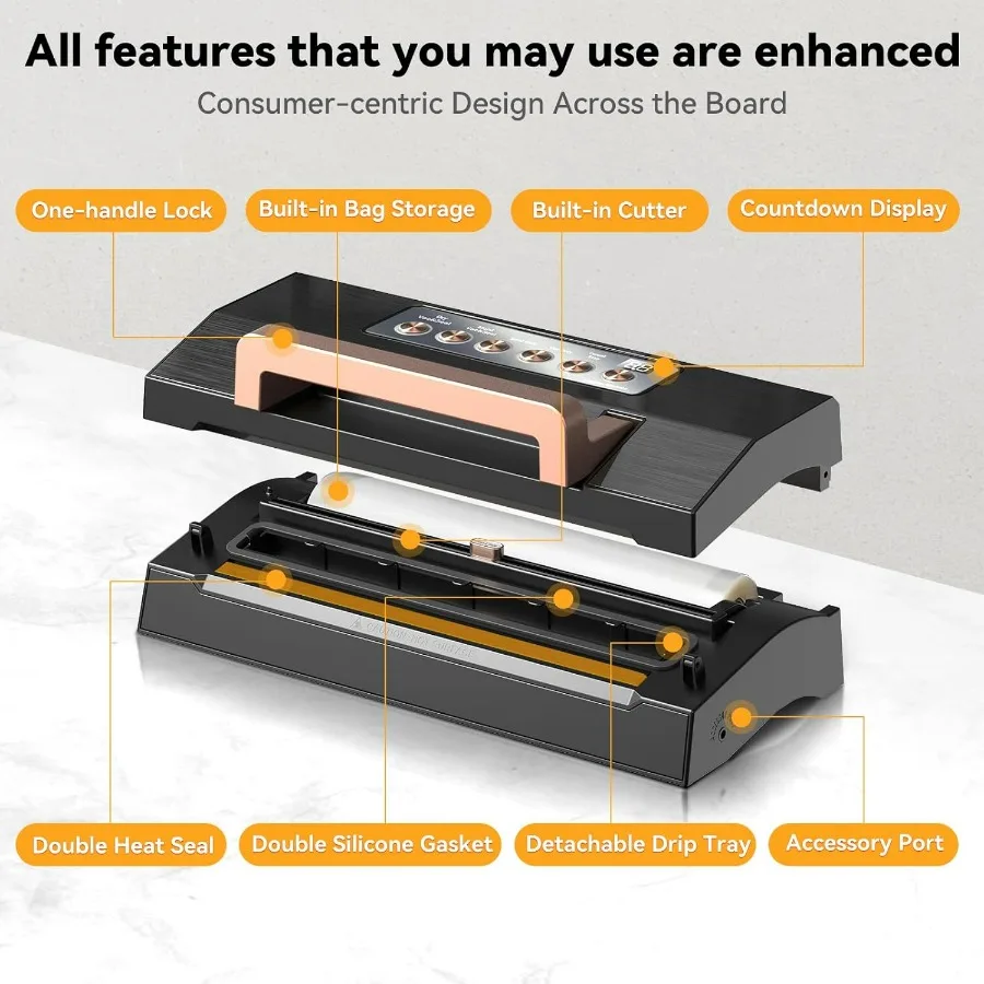2025 جهاز تفريغ الطعام من الفولاذ المقاوم للصدأ باللون الأسود، ماكينة سد الفراغات الفاخرة مع سدادة حرارية مزدوجة مقاس 11 بوصة وبلمسة واحدة أوتوماتيكية Sy #6
