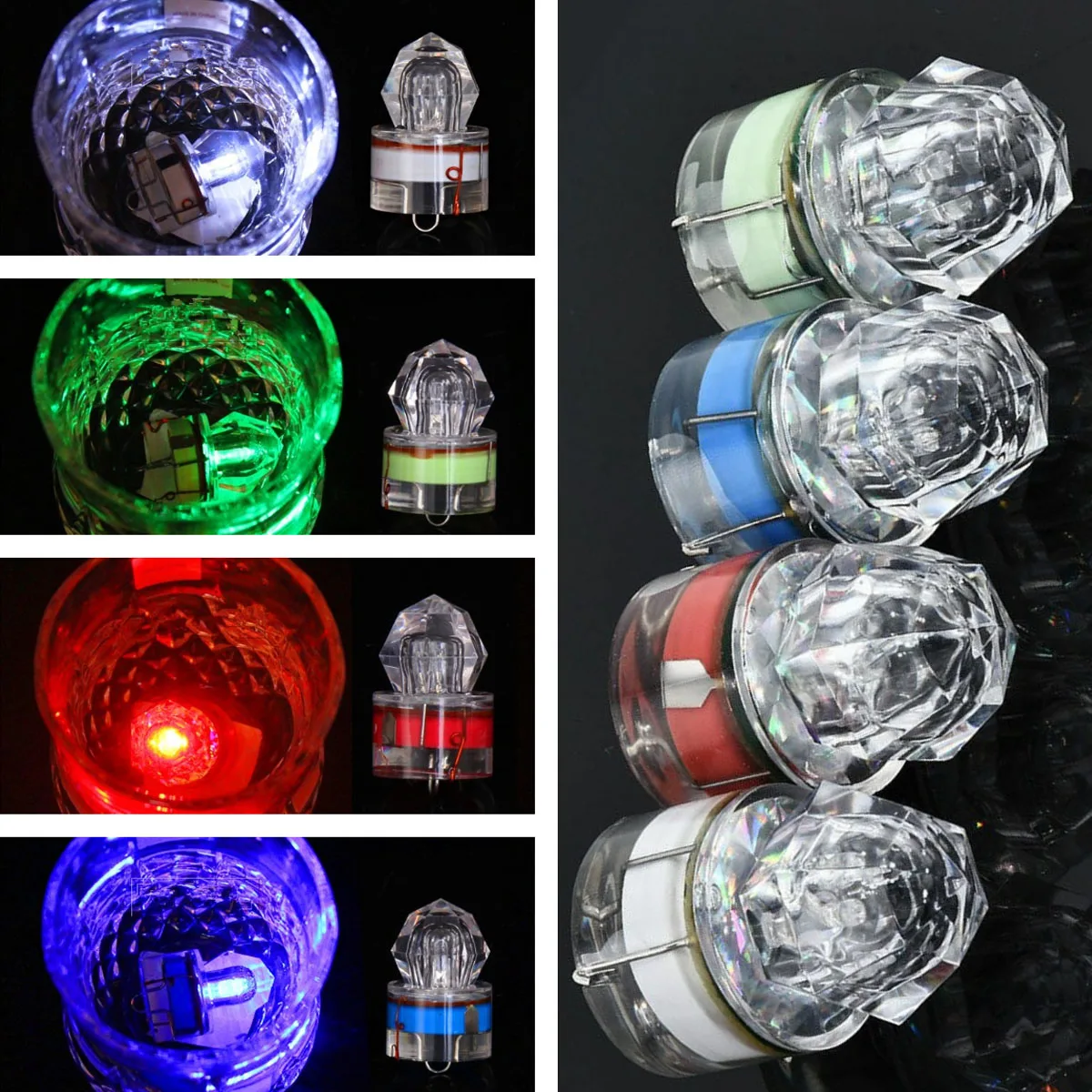 10X Multicolor Waterproof Mini LED ABS Fishing Bait Light Squid Deep Drop Underwater Fish Lure Lamp Lights White Green Red Blue