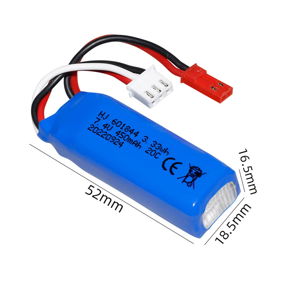 7.4V 601844 450mAh 20C Lithium Polymer Battery for WLtoys K969 K979 K989 K999 P929 P939 RC Cars Parts Batteria with JST Plug