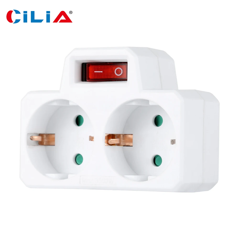 Doppelte Schuko-Adaptersteckdose ohne Kabel, 3680W Max 250V/16A Platzsparende Mehrfachsteckdose, Dreifach-Schuko-Steckdose