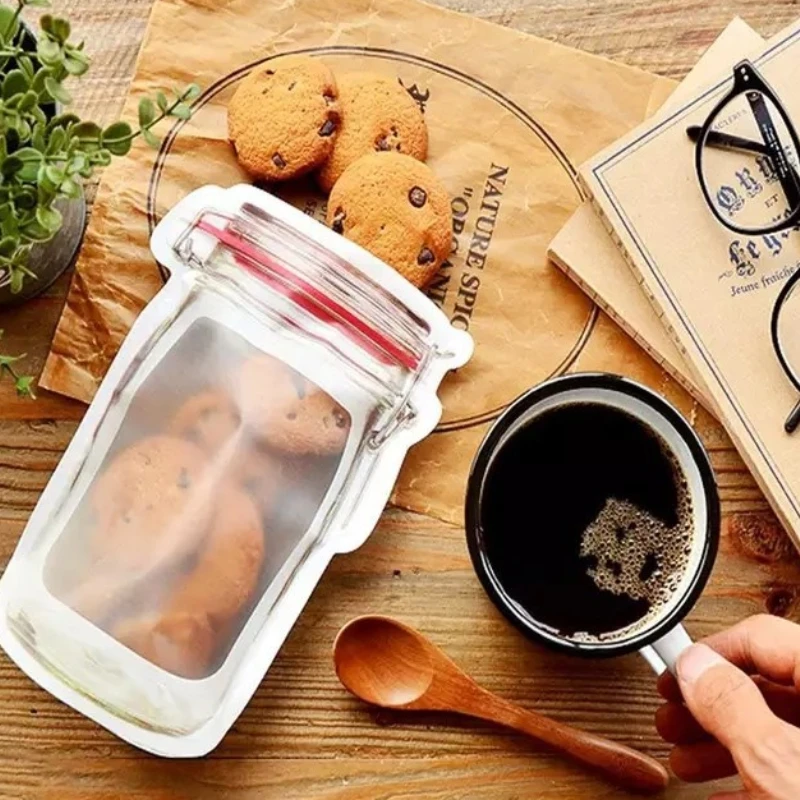Reusable Mason Jar Bottles Bags Nuts Candy Cookies Bag Seal Fresh Food Storage Bag Snacks Zipper Sealed Kitchen Organizer 2025
