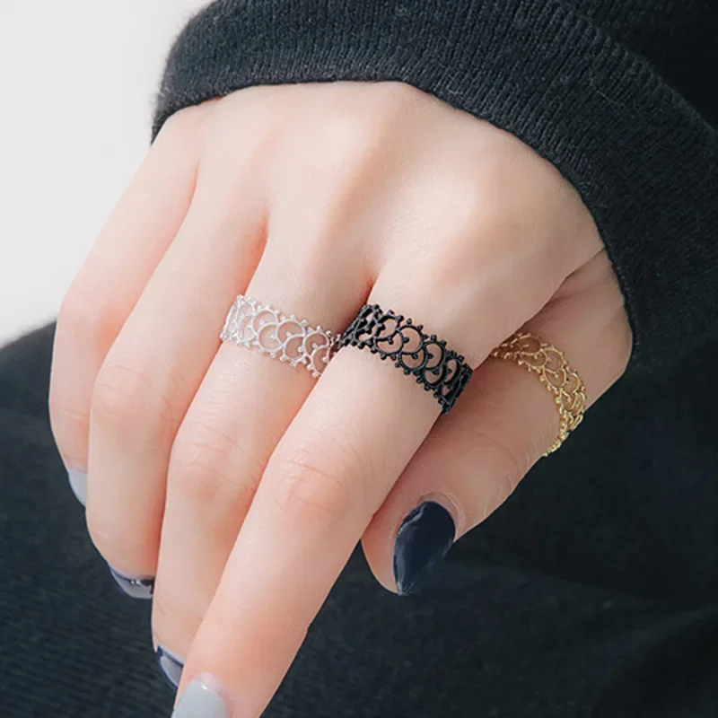Women's Fashion Romantic Hollow Vine Ornament Rings Rosegold/Black/White Combination Female Wedding Ring Bridal Rings Accessory