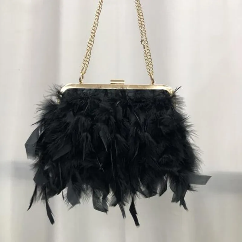 Elegant Feather Party Evening Bag Handle Chain Clutch Bag for Women Purses and Handbags Red Shouldr Bag Crossbody Bag 2024