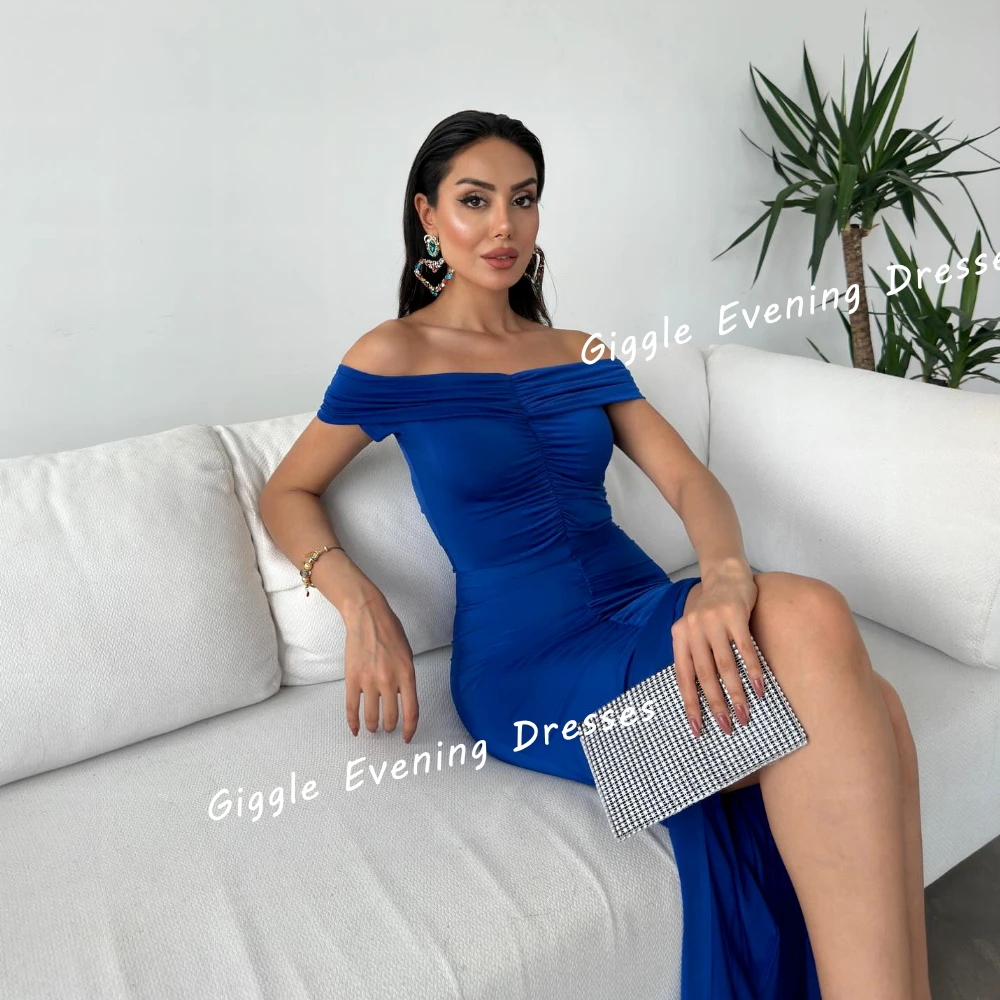 Giggle Crepe Off-The-Shoulder Slit Elegance Prom Gown Saudi Arab Close-Fitting Ankle-Length Evening Party Dresses for Women 2024