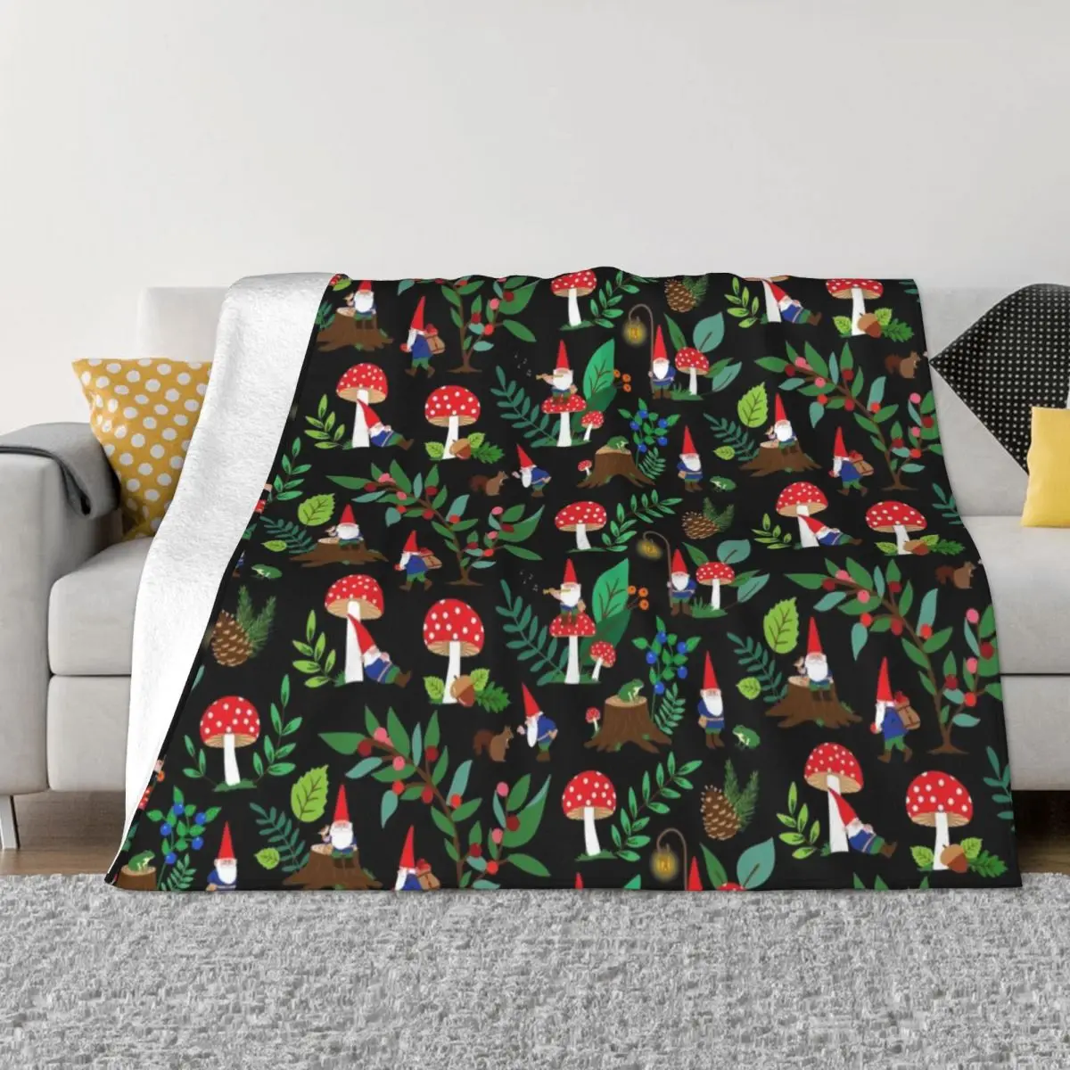 

Whimsical gnomes in nature Throw Blanket Personalized Gift Sofa wednesday Decoratives Blankets