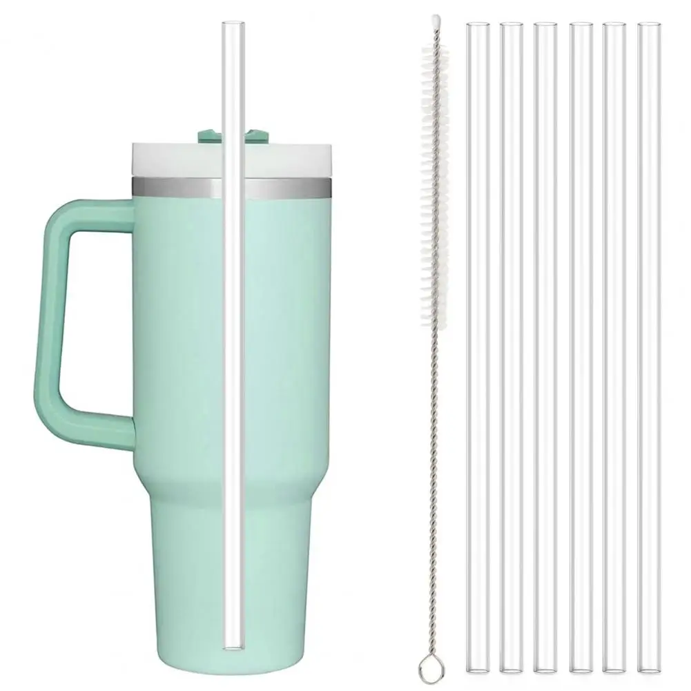 1 Set Replacement Drinking Straw with Cleaning Brush Reusable Transparent Plastic 20/30/40 OZ Travel Tumbler Straw Cup Accessory