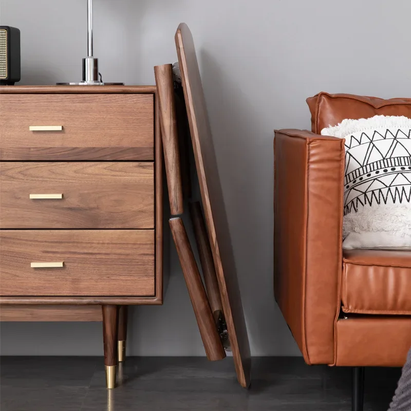 โต๊ะกาแฟพับได้ทรงนอร์ดิก วัสดุไม้วอลนัทสีดำ โต๊ะน้ำชาแบบเรียบง่ายทันสมัย สไตล์ญี่ปุ่น เหมาะสำหรับอพาร์ทเมนต์ขนาดเล็ก