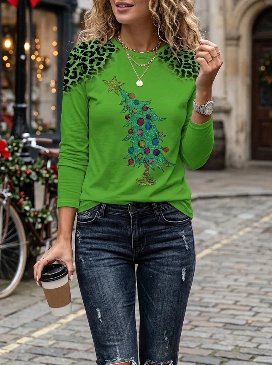 Women's blue floral watercolor print long-sleeved loose-fitting round neck top, casual, everyday, stylish and elegant.