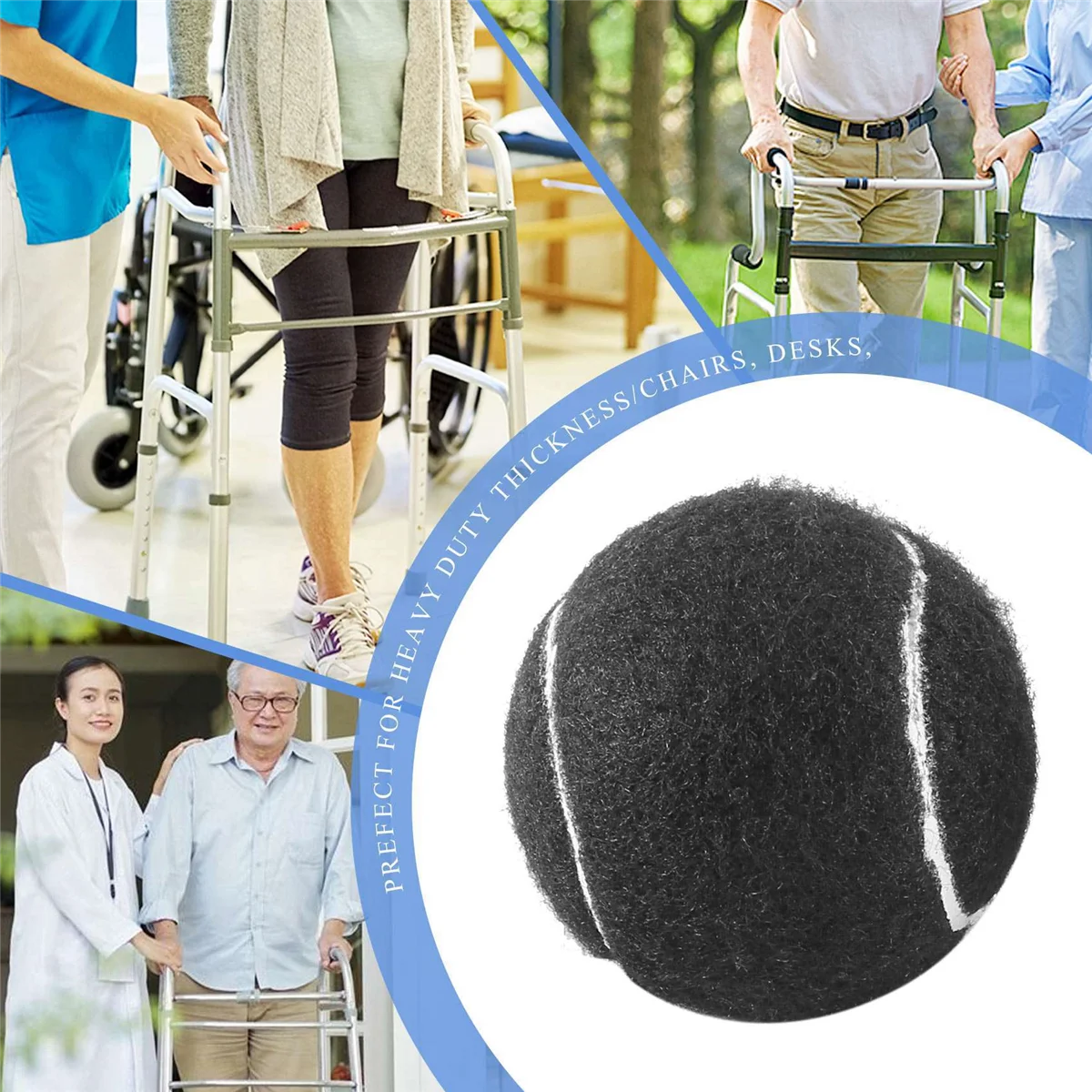 2 PCS Precut Walker Tennis Ball for Furniture Legs and Floor Protection, Heavy Duty Long Lasting Felt Pad Covering,Black