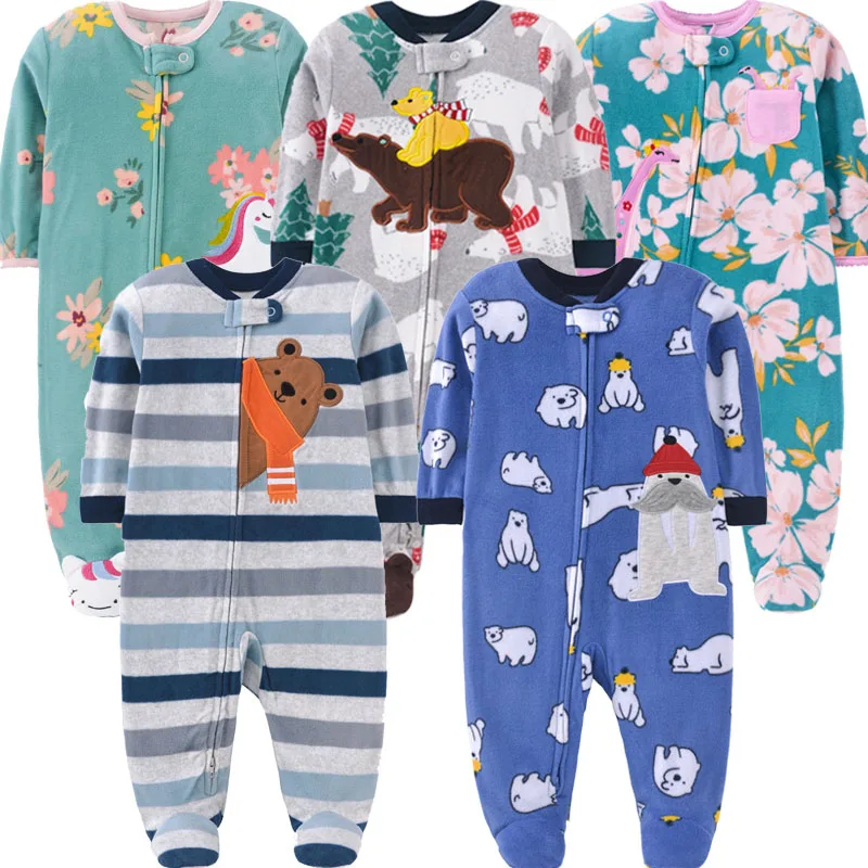 Footed Baby Clothes Double Zipper Fleece Newborn Boys Jumpsuit Cute Animal Bebe Girls Romper Warm Winter Infants Pajamas 0-12M