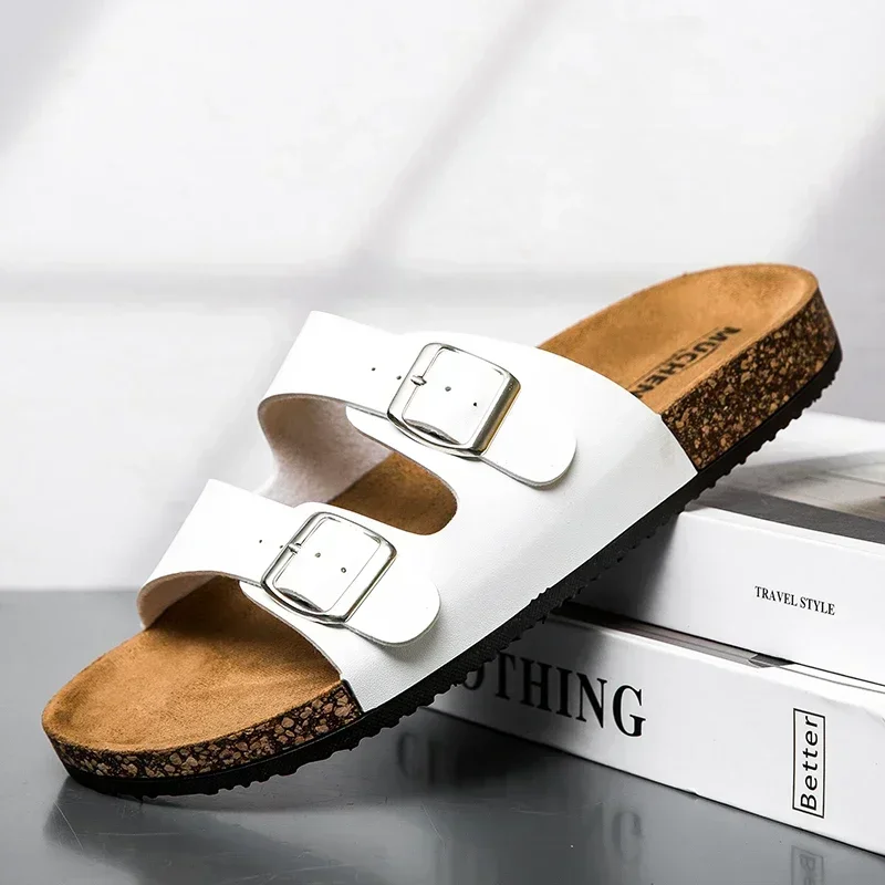 Zapatillas clásicas Unisex a la moda, cómodas zapatillas de corcho de verano para hombres, sandalias para exteriores de microfibra para hombres de talla grande 36-46