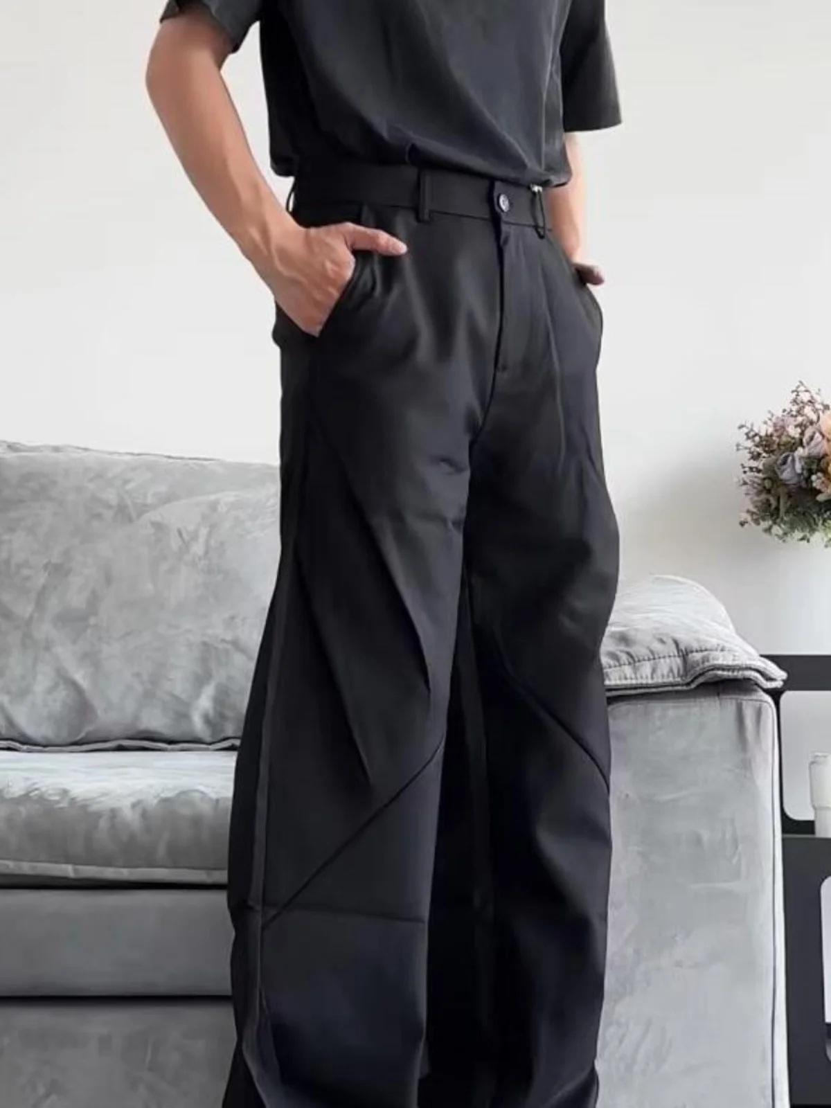 

Американские ретро-брюки с деконструированным плиссированным дизайном, свободные широкие брюки в пол, повседневные летние брюки-костюмные штаны