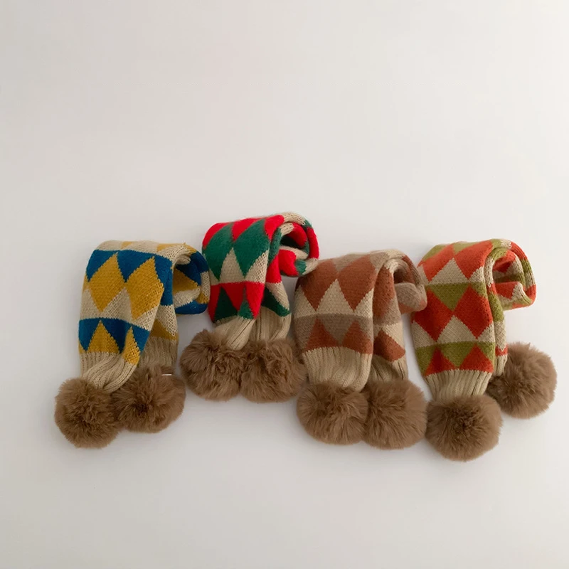 موضة منقوشة شريط الشتاء وشاح لصبي فتاة الكورية 1-8 سنوات الاطفال سميكة الدافئة متماسكة منديل في الهواء الطلق يندبروف الرقبة يغطي #4